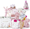 25-Pcs Luxury Baby Girl Gift Basket Set, 0-12M Baby Girl Gifts | Baby Shower Gifts with Keepsake Memory Book, Ultimate Newborn Essentials in Woven Basket for Unforgettable Welcome Mom Gift