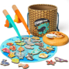 TOP BRIGHT Montessori Toddler Fishing Game – Kids Wooden Magnetic Fishing Toys Gifts for 3 Years Old Girls Boys, Fine Motor Skills for Toddler