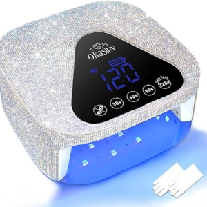 UV LED Nail Lamp with UV Gloves,Magnetic Metal Mirror Base Cordless Nail Dryer, Gel Polish Curing Light with 4 Timers,Touch Control Display,Auto Sensor for Professional Salon & Hom