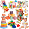 Montessori Baby Toys for Toddlers 1-3 | 7-in-1 Educational Activity Toy Set with Soft Cloth Book, Stacking Blocks & Learning Toys, Birthday Gifts for Boys Girls