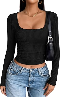 ANRABESS Long Sleeve Square Crop Tops