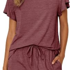 Ekouaer Pajamas Set Women Casual Ruffle Sleeves Soft Comfy Loungewear Set with Pockets