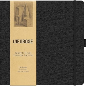 Vienrose 8.3″x8.3″ Sketch Books, Linen Cover Sketching Book with Acid-Free Paper, 111lb/180gsm Drawing Pad for Kids, Beginners & Professionals, Art Supplies for Adults & Students(Black, 60 Sheets)