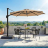 LAUSAINT HOME 10FT Cantilever Patio Umbrella, 360° Rotation Offset Outdoor Umbrella with Aluminum Frame, Square Umbrella with Tilt for Backyard, Pool, Deck, Garden(Round Khaki)
