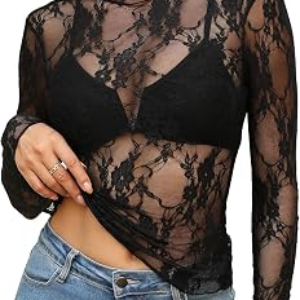 OFEEFAN Long Sleeve Mesh Top