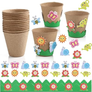 Ayfjovs Garden Paper Pot Craft Kit 15 Pack Flower Plant Summer Craft with 105 PCS Adhesive Foam Stickers and 15 PCS Paper Mache Pots,Flower Planting Growing Kit Science and Garden for Kids DIY Plant