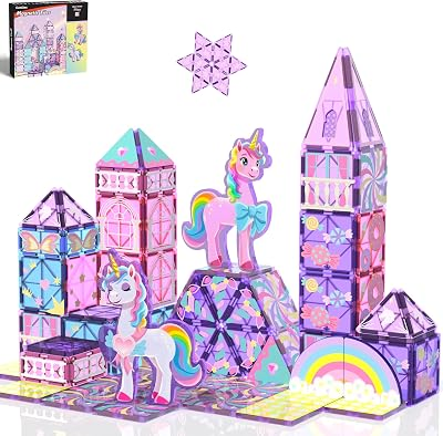GobiDex Magnetic Building Blocks Unicorn Toys for Girls, Princess Magnetic Tiles Building Toys for Kids Ages 3-5 4-8, STEM Sensory Toddler Game Birthday Gift for Girls Boys Ages 3+