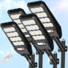 VUAA 4 Pack Solar Street Lights Outdoor Waterproof, 6500K 6000LM LED Street Light Dusk to Dawn,Solar Motion Sensor Lights Outdoor Wide Angle Light with Remote Control for Parking Lot Yard