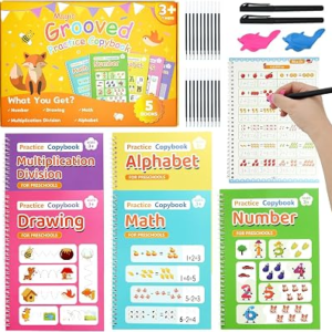Elover Magic Grooved Writing Practice for Kid-Grooved Handwriting Practice for Kid 5-7 8-10- Magic Copybooks for KidsAges 3-5 Toys for Ages 5-7 Preschool Learning Activities (5 Book)