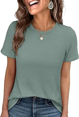 ANRABESS Womens Waffle Knit Tops