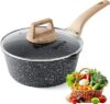 Sauce Pan with Lid,Non stick Small Cooking Pot 1.5Qt,Lightweight Non Stick Pot with Glass Lid for Fast Heating,Induction Compatible