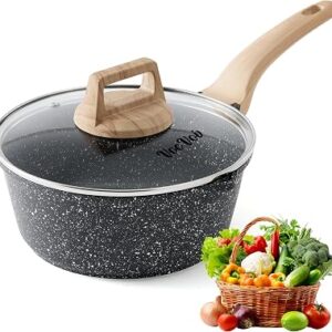 Sauce Pan with Lid,Non stick Small Cooking Pot 1.5Qt,Lightweight Non Stick Pot with Glass Lid for Fast Heating,Induction Compatible