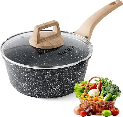 Sauce Pan with Lid,Non stick Small Cooking Pot 1.5Qt,Lightweight Non Stick Pot with Glass Lid for Fast Heating,Induction Compatible