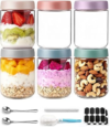 6 pack 16 oz Overnight Oats Containers with Lids and Spoons Glass Jars with Airtight Lids: Wide Mouth Mason Salad Jars, Leakproof and Reusable Glass Food Storage Container for Yogurt Snacks Spice