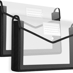 HOUYEE 2 Pack Plastic Expanding File Folder, Envelope File Folder Organizer Holder with Snap Closure, Expandable File Wallet Large Capacity, Fit Letter Size/A4 Documents（Clear with Black Trim）
