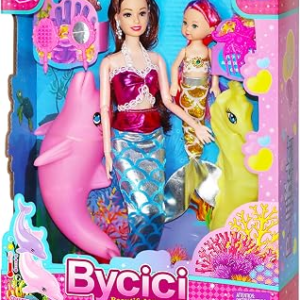 Baljinder Mermaid Dolls with Little Mermaid | Summer Mermaid Dive Bath Toys with Color Change Dolphin & Seahorse | Colorful Mermaid Pool Games for Girls 4-7 | Birthday Party Christmas