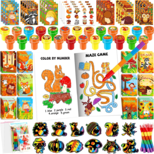 BenLouis Fall Party Favors for Kids Thanksgiving Day Classroom Gifts Prize Coloring Books Set Bulk for Students Kids Autumn Pumpkin Harvest Pinata Filler Goodie Bag Stuffers Craft（12Set Fall）