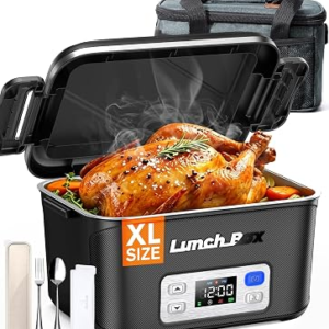 Cordless Electric Lunch Box Rechargeable, 1.5L Heated Lunch Box Cordless for Men & Adults – 27000mAh Portable Self-Heating Food Warmer with Insulated Bag, Stainless Steel Leakproof, 220°F, Black