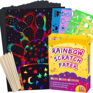 FUNNYB&G Rainbow Scratch Paper Art for Kids – 60 Pcs Magic Rainbow Scratch Paper Off Set Scratch Easter Crafts Arts Supplies Kits Pads Sheets for Party Games Halloween Christmas Birthday Gifts
