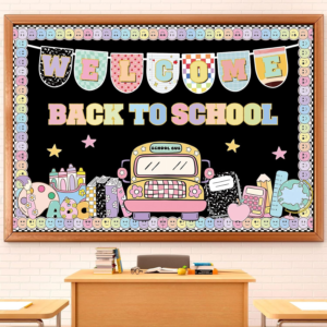 Pajean Composition Notebook Classroom Decor Welcome Back to School Bulletin Board Set Girl Style Welcome Banner Paper Cutouts Bulletin Board Borders Trim for First Day of School Classroom Wall Decor