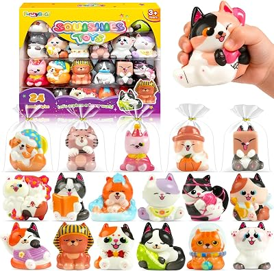 FUNNYB&G Cat Squishy Toys for Kids - 24 Pack Squishies Toy Party Favors Small Bulk Goodie Bag Stuffers Classroom Prizes Birthday Gifts for Boys Girls Toddler Slow Rising Squeeze Toy