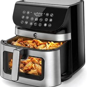 9.5Qt Large Air Fryer Oven, 12 Digital Preset Airfryer Toaster Oven Combo with Touchscreen, Non Toxic Stainless Steel Air Fryer with Viewing Window, XL Capacity Basket Style Airfryer for Family, Black