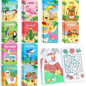 BenLouis 24 Pcs Summer Mini Coloring Books Kids Pool Beach Party Favors Small Activity Books Bulk for Kids Summer Hawaii Birthday Goodie Bags Stuffers Return Gifts Classroom Travel