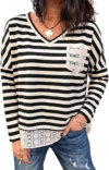 LOLONG Womens Striped Long Sleeve Loose Fit Tops