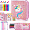 MAIGOZON Unicorn Gifts for Girls – 56 PCS Scented Markers Art Supplies Set for Kids Ages 4-8, Coloring Drawing Kit with Glitter Unicorn Case & Quick-Dry Gel Pens, Birthday Christmas Gift