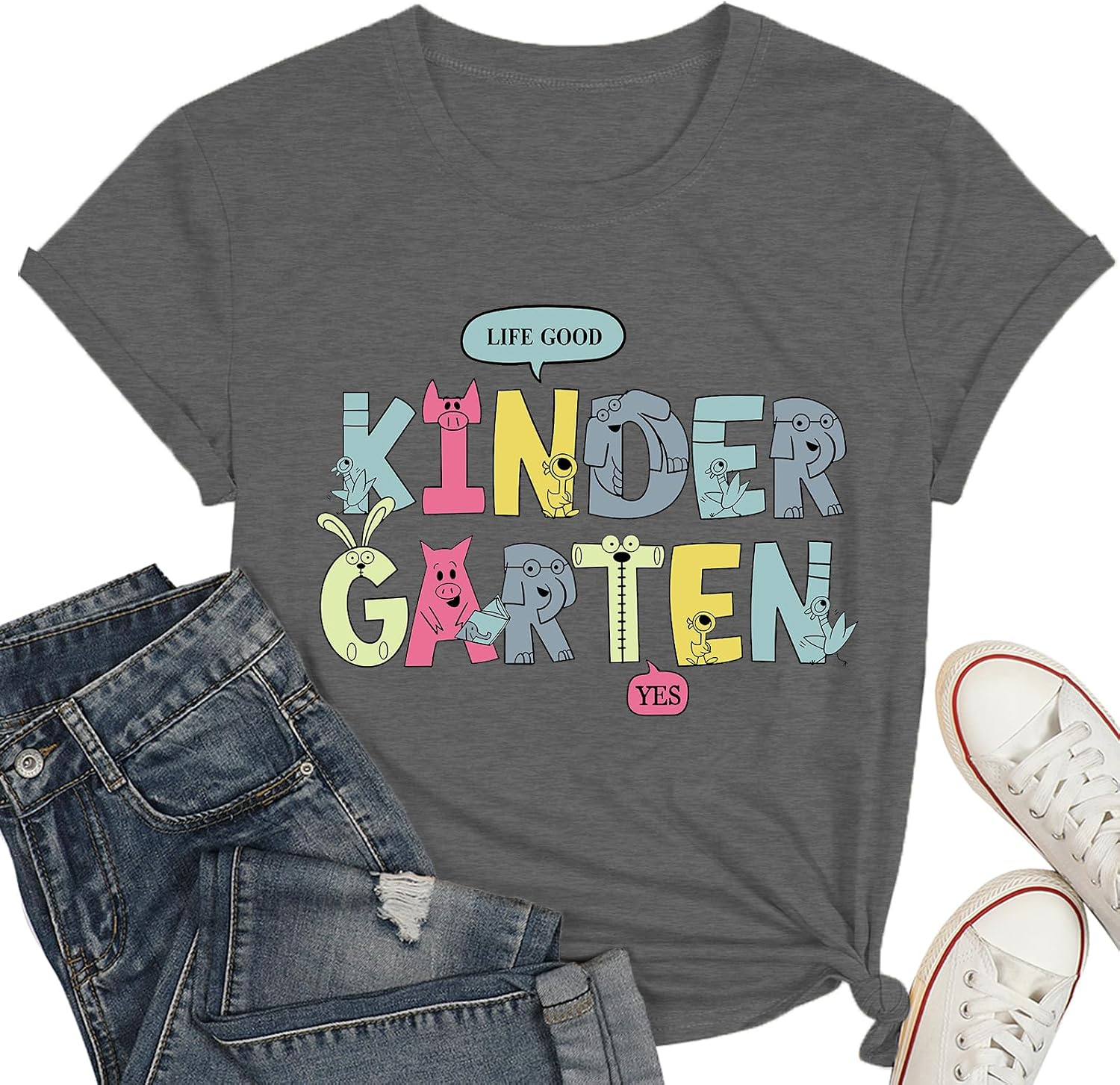 Kindergarten Teacher Shirts Women Elementary Cartoon Preschool Life Tee