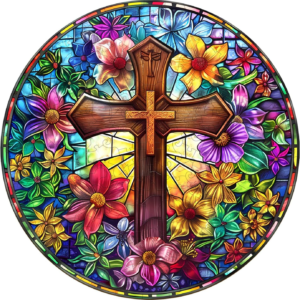 Wooden Puzzles for Adults, Stained Glass Cross Wood Puzzles Adult, Unique Animal Shaped Wooden Jigsaw Puzzle, Birthday Gifts for Friends/Family/Puzzle Lovers, Home Decor(S-8.5 * 8.5in 100pcs)