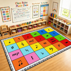 ABCarpet Music Classroom Rug, 7’6”x13’1” Durable Nylon Classroom Carpet with Non-Slip Backing, School Seating Rug for Circle Time, Preschool, Daycare, Playroom, Learning & Reading Area