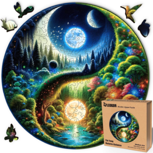 LEOGOR Wooden Jigsaw Puzzles for Adults 200 Pieces (11.6 × 11.5 in), Yin Yang Puzzle, Extra-Thick 5mm Round Wood Puzzle with Unique Shapes, Relaxing, Artistic Gift for Adults and Teens
