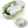 Collapsible Baby Bathtub – Large Baby Bath Tub with Thermometer & Cushion | Travel Portable Newborn Infant Bathtub | Foldable Toddler Bathtub for Baby 0 to 36 Months (Green)