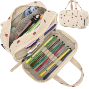 QYQMEYQ Large Pencil Case Pouch, Extra Big Pencil Bags with Zipper, Cute Corduroy Pencil Pouch with 5 Compartments, Pen Bag Wide Opening, Pencil Pouch Organizer, Pencil Box for Teen Girls Adults