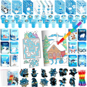 BenLouis Winter Party Favors Set Holiday Themed Coloring Book Classroom Gift Prizes Bulk for Students Kids Christmas Frozen Birthday Goodie Bag Stuffers Pinata Filler (12Set Snowflake)