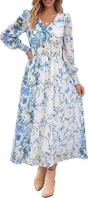 ANRABESS Long Sleeve Floral Maxi Dress