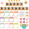 Decorably 81 Pcs Cutouts Groovy Birthday Board Classroom Set with Accompanying Borders – Gloss-Laminated Cardstock, Easy-to-Write-on & Erase, for School Hallways, Study Room