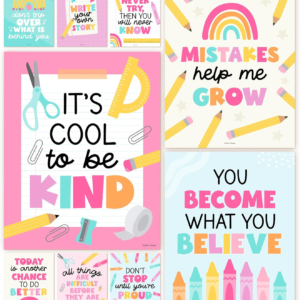Hadley Designs Motivational Poster for Classroom Decor – 9 Growth Mindset Classroom Posters Elementary, Inspirational Wall Decor Middle School, Teacher Must Haves, Pastel Bulletin Board Decorations