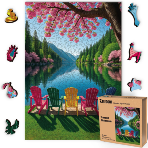 LEOGOR Wooden Puzzles for Adults 500 Pieces (12.7 × 18 in), Tranquil Chairscape Landscape Puzzle, Thick 5 mm Wood, Unique Mosaic Design, Beautiful Nature Gift for Adults & Teens