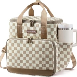 LOVEVOOK Insulated Lunch Bag for Women Men, Double Deck Large Lunch Box, Leakproof Cooler Bag with Cup Holder & Adjustable Strap,15L Quilted Reusable Lunch Tote for Work,Teacher,Nurse,Picnic,Beach