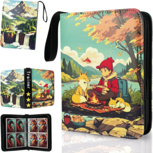 TanoShiimii Trading Card Binder, 400 Pocket Card Album, 3-Ring Refillable Binder with Zipper, Water-Resistant PU Leather for TCG Collectors, Kids and Friends Twilight Trainer