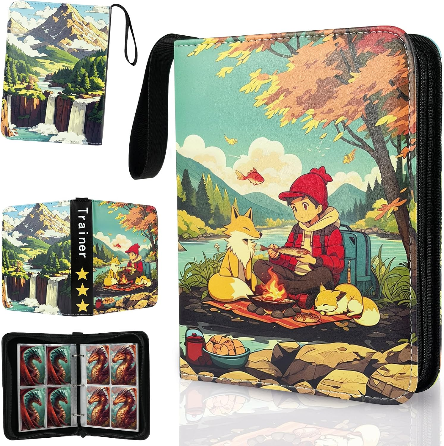 TanoShiimii Trading Card Binder, 400 Pocket Card Album, 3-Ring Refillable Binder with Zipper, Water-Resistant PU Leather for TCG Collectors, Kids and Friends Twilight Trainer