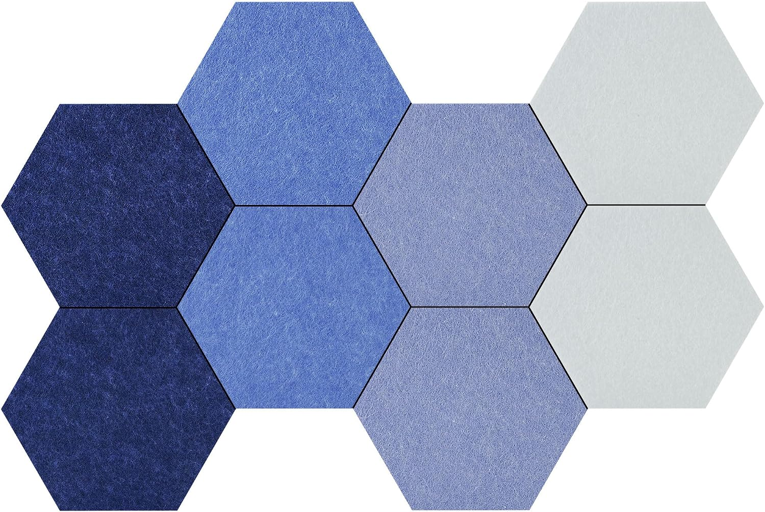 Vienrose Hexagon Felt Bulletin Board Self Adhesive Pin Board Wall Decoration Tiles with 35 Push Pins for Office Home and School, Blue Series 8 Pack