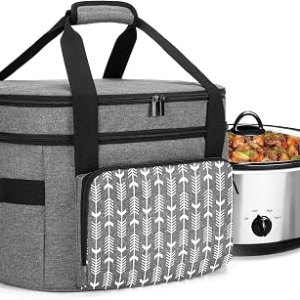 Yarwo Double Layers Slow Cooker Travel Bag with Bottom Board and Pockets | Insulated Carrier Case Compatible with Crock-Pot and Hamilton Beach 6 7 8 Quart, Multiple Carrying Strap, 2026 Upgraded, Gray