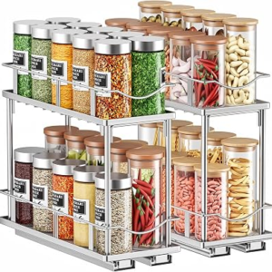 Bunoxea Pull Out Spice Rack 2 Pack,Slide Out Cabinet Spice Rack,Silver