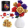 Rose Bouquet Flowers Building Set, 501Pcs Red Purple Golden Roses Artificial Flowers Botanical Collection Compatible with Lego Flowers Home Office Table Decor Gifts for Her/Mom/Girlfriend/Wife/Couple