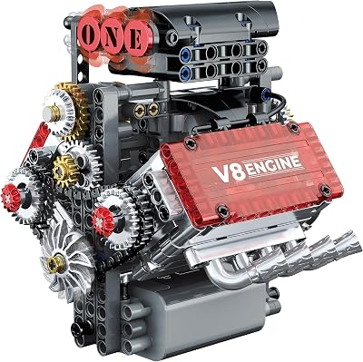 HXBIU Mini V8 Engine Model Kit that Works - 478-Piece Mini Combustion Engine Building Set, Realistic Turbo Simulation, Pre-Sorted Parts, STEM Hobby Model for Adults & Kids Ages 14+