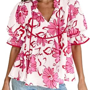 PRETTYGARDEN Boho Floral Babydoll Tunic Tops