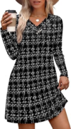 OFEEFAN V Neck Long Sleeve Dress